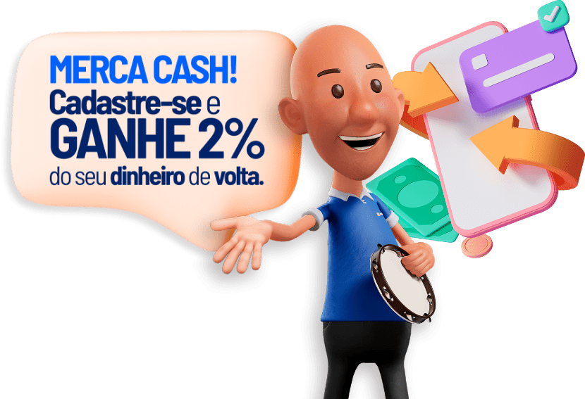 Castanha com o texto Merca Cash! Cadastre-se e GANHE 2% do seu dinheiro de volta