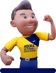 Rapaz com camisa escrito "#BORA DETONAR O SEDENTARISMO"
