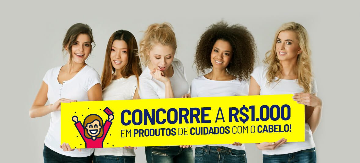 mulheres com placa de concorra a R$1.000 em produtos de cuidado com o cabelo!
